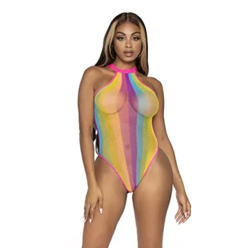 Leg Avenue Rainbow Striped Halter Bodysuit in One Size