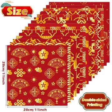 Haooryx 60pcs Chinese New Year Patterned Paper Set, Double-Sided 11’x11’ Red and Gold Spring Fes...