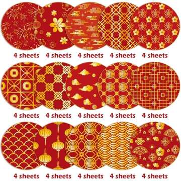 Haooryx 60pcs Chinese New Year Patterned Paper Set, Double-Sided 11’x11’ Red and Gold Spring Festival Theme Scrapbook Specialty Paper Chinese Lantern Firework Origami Paper DIY Craft Giftwrap Supplies