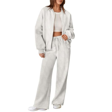 Aleumdr Women's 2 Piece Tracksuit Fleece Oversized Sweatshirt with Wide Leg Sweatpants Jogging Suit ...