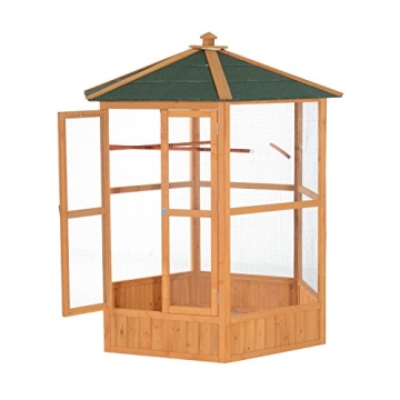 PawHut Large Outdoor Wooden Hexagonal Bird Aviary