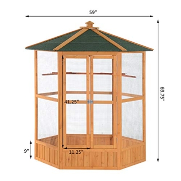 PawHut Large Outdoor Wooden Hexagonal Bird Aviary