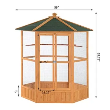 PawHut Large Outdoor Wooden Hexagonal Bird Aviary