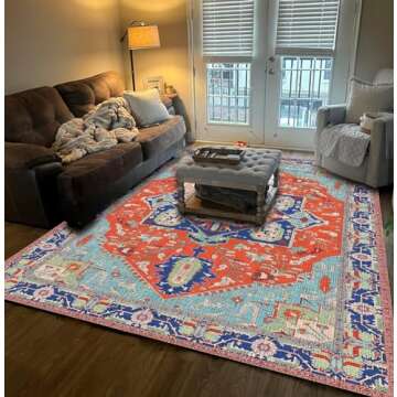 HZODJBH Washable Rug 9x12 Area Rugs for Living Room - Stain Resistant Non-Slip Backing Rugs for Bedr...