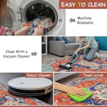 HZODJBH Washable Rug 9x12 Area Rugs for Living Room - Stain Resistant Non-Slip Backing Rugs for Bedroom,Ultra-Thin Vintage Large Area Rug (9' x 12')