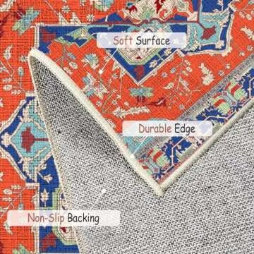 HZODJBH Washable Rug 9x12 Area Rugs for Living Room - Stain Resistant Non-Slip Backing Rugs for Bedroom,Ultra-Thin Vintage Large Area Rug (9' x 12')