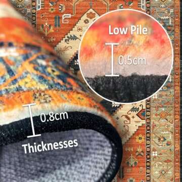 HZODJBH Washable Rug 9x12 Area Rugs for Living Room - Stain Resistant Non-Slip Backing Rugs for Bedroom,Ultra-Thin Vintage Large Area Rug (9' x 12')