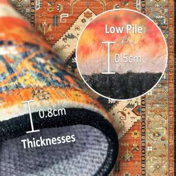 HZODJBH Washable Rug 9x12 Area Rugs for Living Room - Stain Resistant Non-Slip Backing Rugs for Bedroom,Ultra-Thin Vintage Large Area Rug (9' x 12')