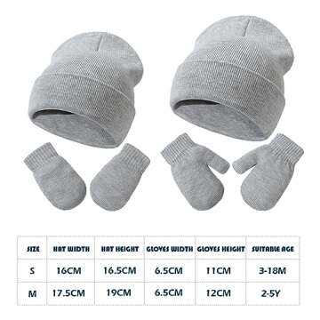 Baby Hats and Mittens Set Infant Toddler Beanie Caps Hospital Hat Set Newborn Gloves for Baby Boys Girls Khaki/Caramel/Black S