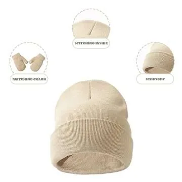 Baby Hats and Mittens Set Infant Toddler Beanie Caps Hospital Hat Set Newborn Gloves for Baby Boys Girls Khaki/Caramel/Black S