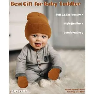 Baby Hats and Mittens Set Infant Toddler Beanie Caps Hospital Hat Set Newborn Gloves for Baby Boys Girls Khaki/Caramel/Black S