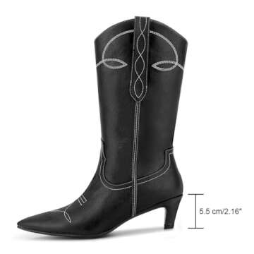 wetkiss Black Cowboy Boots for Women Cowgirl Boots Western Boots Women Cowboy Boots Mid Calf Cowboy ...