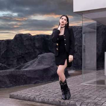 wetkiss Black Cowboy Boots for Women Cowgirl Boots Western Boots Women Cowboy Boots Mid Calf Cowboy Boots for Women Mid Calf Boots for Women Wide Calf Cowboy Boots Leather Boots Kitten Heel Boots