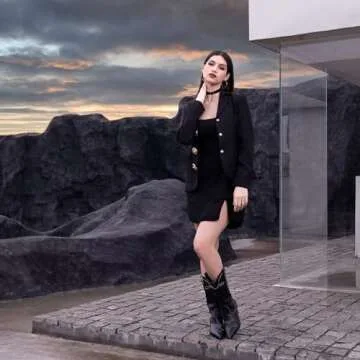 wetkiss Black Cowboy Boots for Women Cowgirl Boots Western Boots Women Cowboy Boots Mid Calf Cowboy Boots for Women Mid Calf Boots for Women Wide Calf Cowboy Boots Leather Boots Kitten Heel Boots