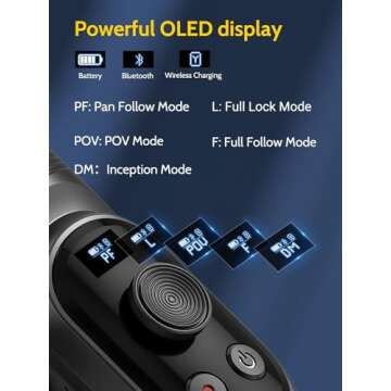 Professional Gimbal Stabilizer for Smartphone,RGB Magnetic Refill Light,OLED Display LED Light,face Tracking,Gesture Control,Professional 3-axis stabilizer for Android &iPhone, AOCHUAN XPRO KIT Black