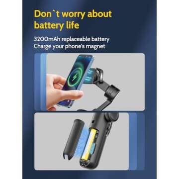 Professional Gimbal Stabilizer for Smartphone,RGB Magnetic Refill Light,OLED Display LED Light,face Tracking,Gesture Control,Professional 3-axis stabilizer for Android &iPhone, AOCHUAN XPRO KIT Black