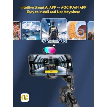 Professional Gimbal Stabilizer for Smartphone,RGB Magnetic Refill Light,OLED Display LED Light,face Tracking,Gesture Control,Professional 3-axis stabilizer for Android &iPhone, AOCHUAN XPRO KIT Black