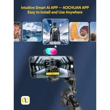 Professional Gimbal Stabilizer for Smartphone,RGB Magnetic Refill Light,OLED Display LED Light,face Tracking,Gesture Control,Professional 3-axis stabilizer for Android &iPhone, AOCHUAN XPRO KIT Black