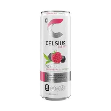 CELSIUS Raspberry Acai Green Tea, Functional Essential Energy Drink 12 Fl Oz (Pack of 12) Packaging may vary