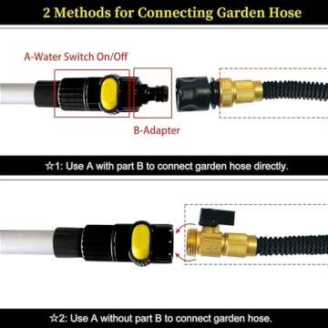 Buyplus 5-12 Foot (20 ft Reach) Car Wash Brush with 12-Inch Soft Bristle, On/Off Switch Telescopic Car Truck Boat Washing Brush with Hose Attachment for Cleaning RVs, House Siding, Floors and More!