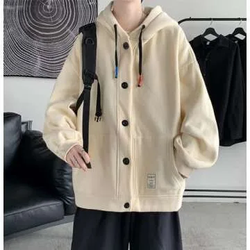 Aobiono Men Women Preppy Hoodie Oversized Jacket Y2K Harajuku Japanese Korean Aesthetic Cute Kawaii Light Academia Vintage Streetwear Basic Outerwear Fall Winter (Khaki,M,Medium)