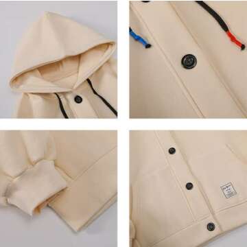 Aobiono Men Women Preppy Hoodie Oversized Jacket Y2K Harajuku Japanese Korean Aesthetic Cute Kawaii Light Academia Vintage Streetwear Basic Outerwear Fall Winter (Khaki,M,Medium)