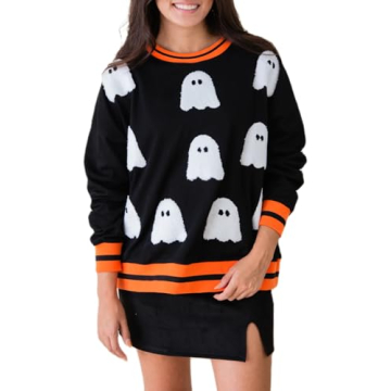 Yiulangde Womens Halloween Ghost Sweatshirt Spooky Season Funny Graphic Sweaters Crewneck Sweatshirt...
