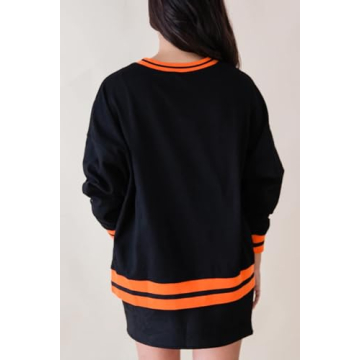 Yiulangde Womens Halloween Ghost Sweatshirt Spooky Season Funny Graphic Sweaters Crewneck Sweatshirt Halloween Party Clothes Black Orange