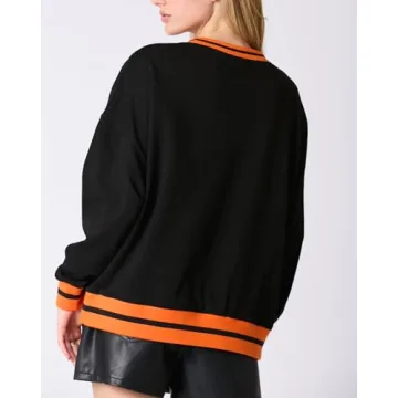 Yiulangde Womens Halloween Ghost Sweatshirt Spooky Season Funny Graphic Sweaters Crewneck Sweatshirt Halloween Party Clothes Black Orange