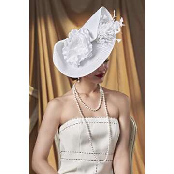 BABEYOND Tea Party Fascinator Hat for Women Kentucky Headwear Feather Derby Pillbox Wide Church Hat for Cocktail Wedding White
