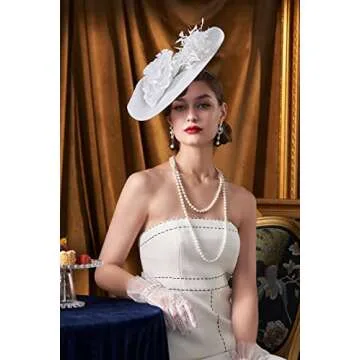 BABEYOND Tea Party Fascinator Hat for Women Kentucky Headwear Feather Derby Pillbox Wide Church Hat for Cocktail Wedding White