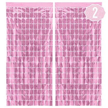 xo, Fetti Decorations Pink Square Foil Curtain - Set of 2 | Perfect for Bachelorette, Birthday, and ...
