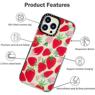 LOLAGIGI iPhone 13 Pro Max Case - Cute Strawberry Print, Kawaii Fruit Design, Soft Clear TPU for Women & Teens