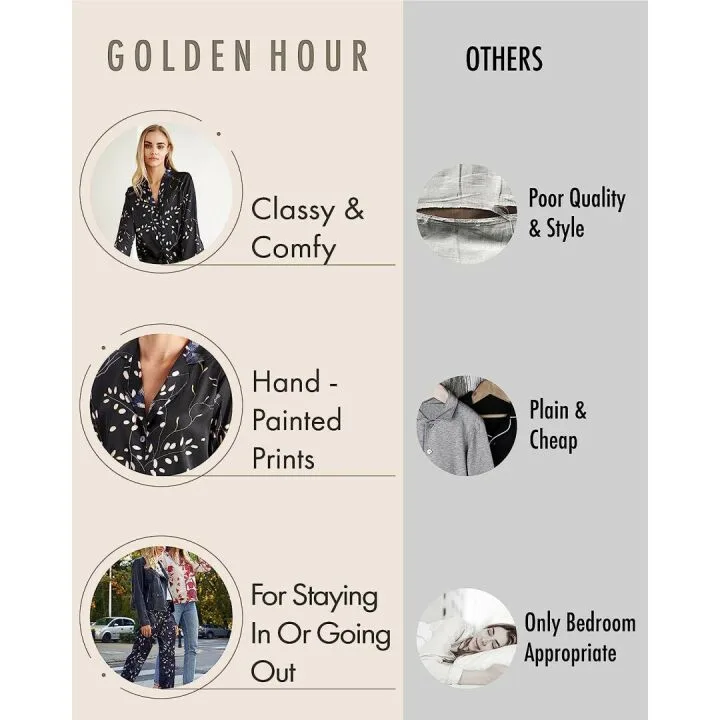 Floral Silk Satin Pajamas Set for Women