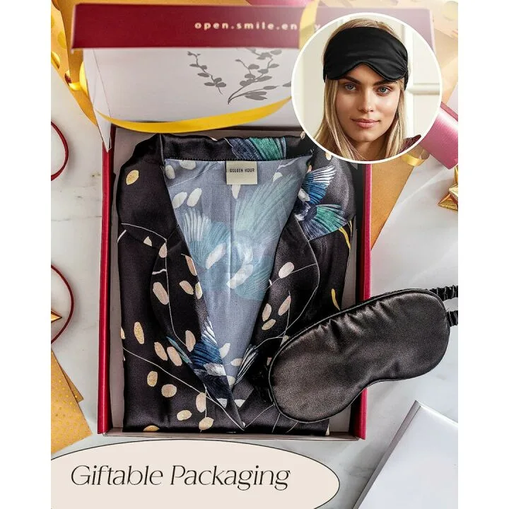 Floral Silk Satin Pajamas Set for Women