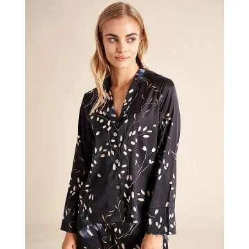 Floral Silk Satin Pajamas Set for Women