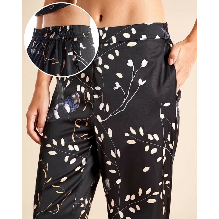 Floral Silk Satin Pajamas Set for Women