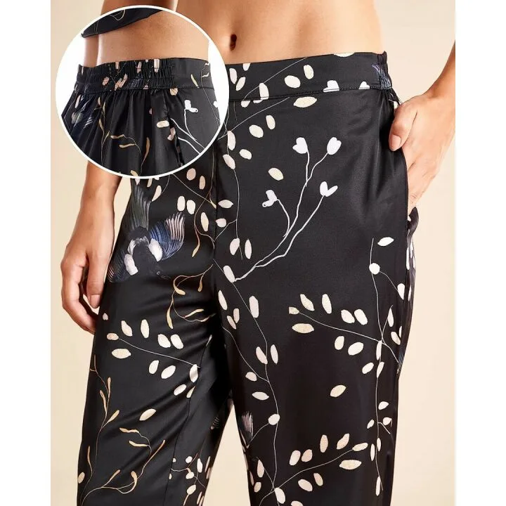 Floral Silk Satin Pajamas Set for Women