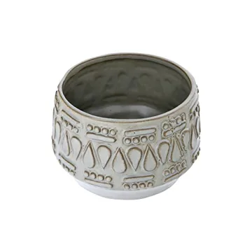 Creative Co-Op Green Embossed Stoneware Planter for Indoor Use