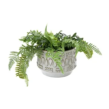 Creative Co-Op Green Embossed Stoneware Planter for Indoor Use