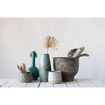 Creative Co-Op Green Embossed Stoneware Planter for Indoor Use