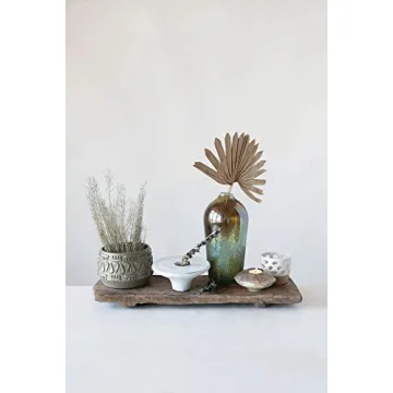 Creative Co-Op Green Embossed Stoneware Planter for Indoor Use