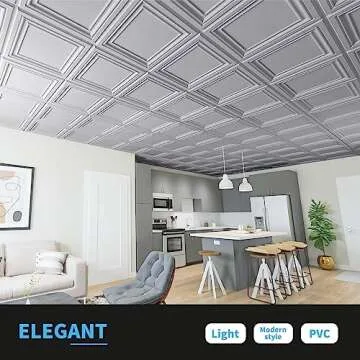 Art3d PVC Ceiling Tiles, 2'x2' Plastic Sheet in Argent Silver (12-Pack)