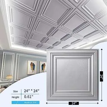 Art3d Argent Silver PVC Ceiling Tiles (12-Pack)