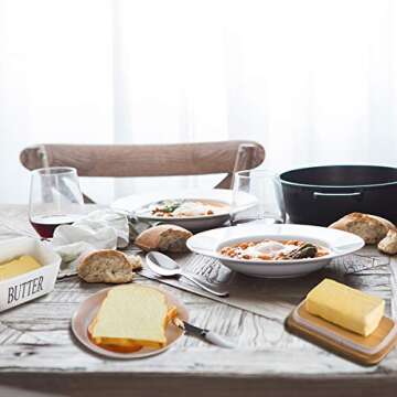 Hasense Butter Dish with Lid , Large Butter Dish with Lid for Countertop, Ceramic Butter Holder Container with Cover, Airtight Butter Keeper for Kitchen, Farmhouse Decor White