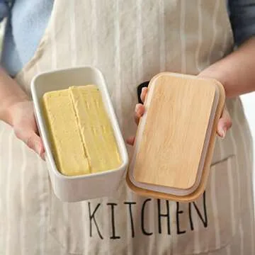 Hasense Butter Dish with Lid , Large Butter Dish with Lid for Countertop, Ceramic Butter Holder Container with Cover, Airtight Butter Keeper for Kitchen, Farmhouse Decor White