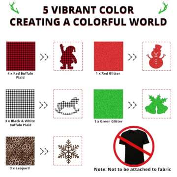 HTVRONT Buffalo Plaid Permanent Vinyl,12 Sheets 12" x 12" Permanent Vinyl for Cricut Machine, Includes 7 Buffalo Plaid Adhesive Vinyl, 3 Easy to Weed Leopard HTV, 2 Glitter Vinyl for Decor