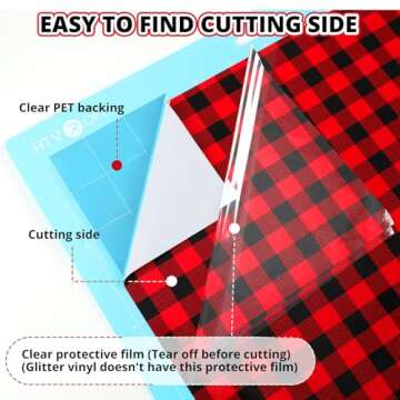 HTVRONT Buffalo Plaid Permanent Vinyl,12 Sheets 12" x 12" Permanent Vinyl for Cricut Machine, Includes 7 Buffalo Plaid Adhesive Vinyl, 3 Easy to Weed Leopard HTV, 2 Glitter Vinyl for Decor