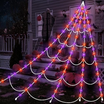 Halloween Spider Web Lights 150 LED Lighted Spider Web Giant 16.4 Ft Halloween Decorations Light up ...