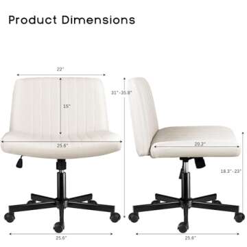 PUKAMI Criss Cross Chair with Wheels,Fabric Padded Armless Cross Legged Office Desk Chair for Home O...